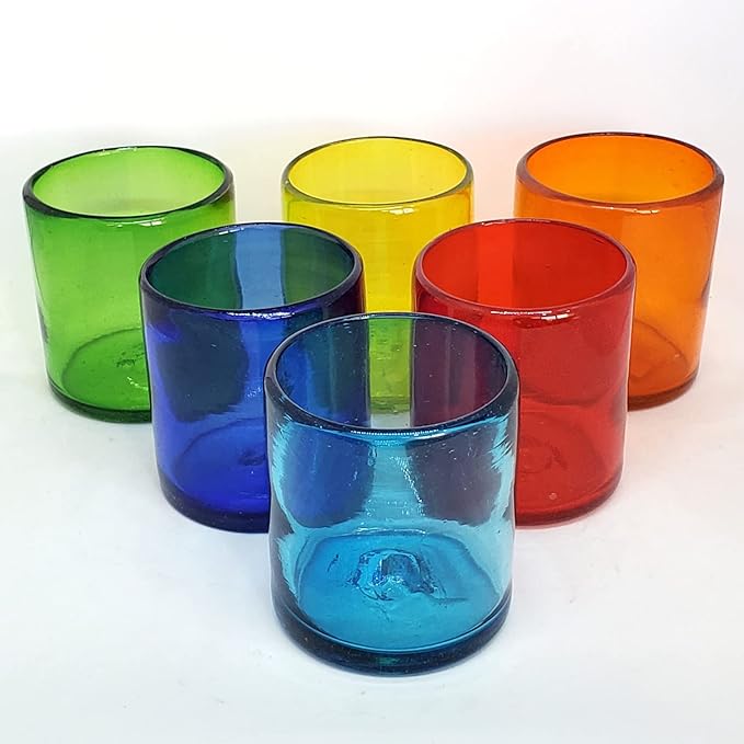 Rainbow Colored 9 oz Short Tumblers (set of 6), Recycled Glass, Lead-free, Toxin-Free (9oz Tumbler)