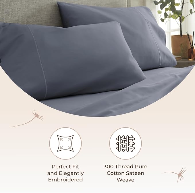 100% Organic Cotton Pillow Cases Standard Size Set of 2-100% Cotton Pillowcases GOTS Certified 300 Thread Count - Naturally Cooling Comfortable Breathable & Soft Pillow Cases (Mineral, Standard)