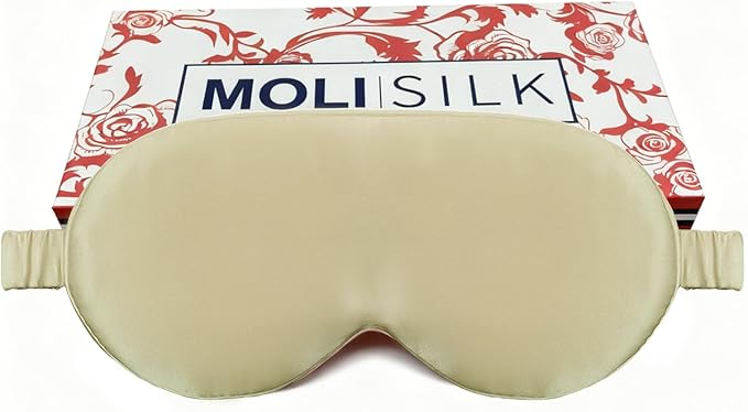 Luxury 22 Momme Mulberry Silk Eye Mask for Women Men Blindfold with Elastic Strap,100% Pure Silk Travel Eye Covers Light Blocking Lightweight Cooling Soft Night Eyeshade Sleep Masks,Beige