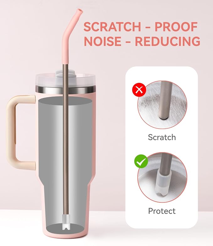 Heavy - Duty Titanium Straws12.2" Reusable for 40 oz Tumlbers | Metal Drinking Straws for All Kinds of Hot & Cold Drinks, Eco Conscious, BPA Free with Cleaning Brush(Light Pink)
