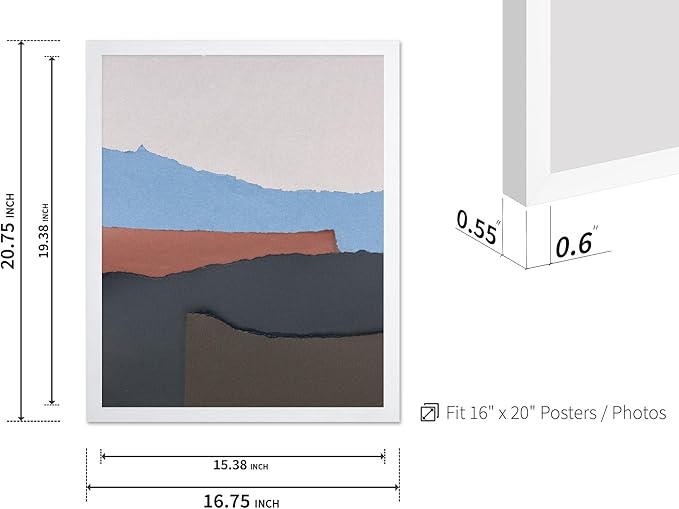 Monem Art Abstract Mountain Landscape Collage Print - Minimalist Scandinavian Art Poster - Wall Decor for Living Room, Bedroom or Office - 16x20 White Framed Wall Art by Mareike Bohmer