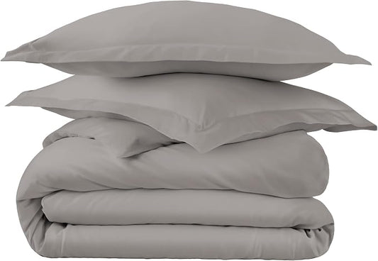100% Organic Cotton Duvet Cover Queen Size - Naturally Soft Lightweight & Cooling Duvet Cover Set with Decorative Shams - Premium GOTS Certified 300 Thread Count Sateen Weave (Stone, Queen)
