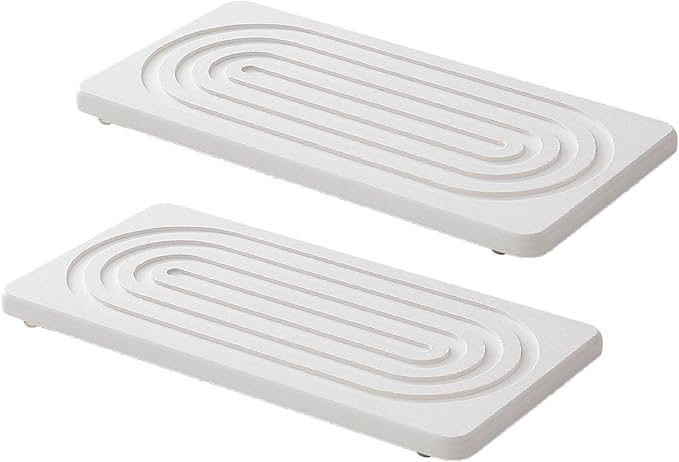 2Pieces Natural Water Absorbing Stone Soap Holder Tray for Bathroom Countertop and Sink Organization Counter Top Natural Diatomite Bath Tray