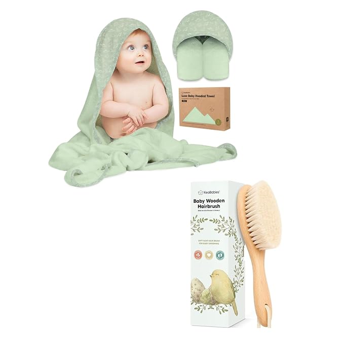 KeaBabies Baby Hooded Towel and Baby Hair Brush - Soft Bath Towels with Hood for Toddlers, Gentle Brush with Soft Goat Bristles for Girls, Boys