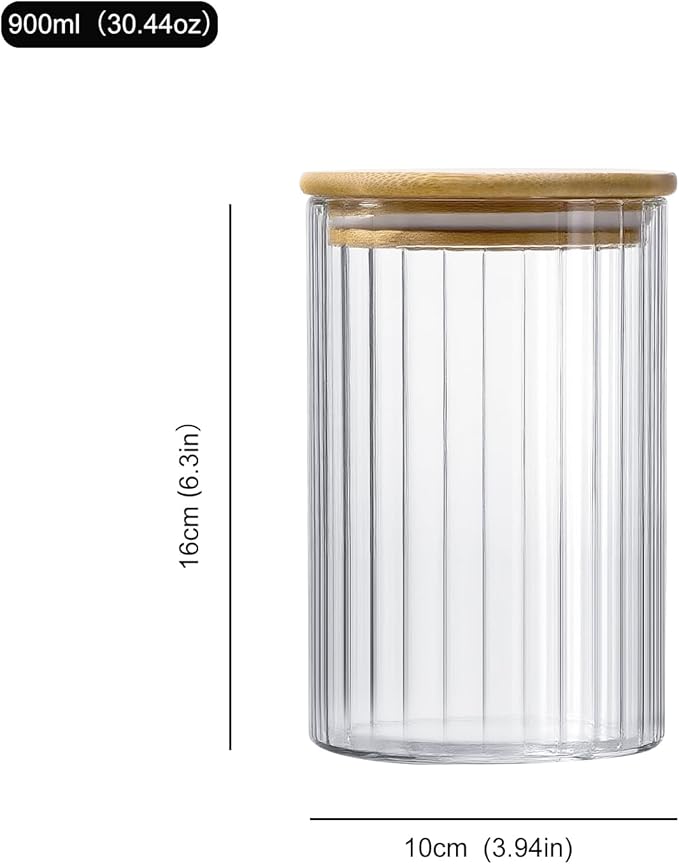 3 Pack 900ml/30.44Oz Glass Containers with Lids for Storage - Airtight Food Storage Container - Glass Jars for Flour Cereal Coffee Beans Tea Sugar