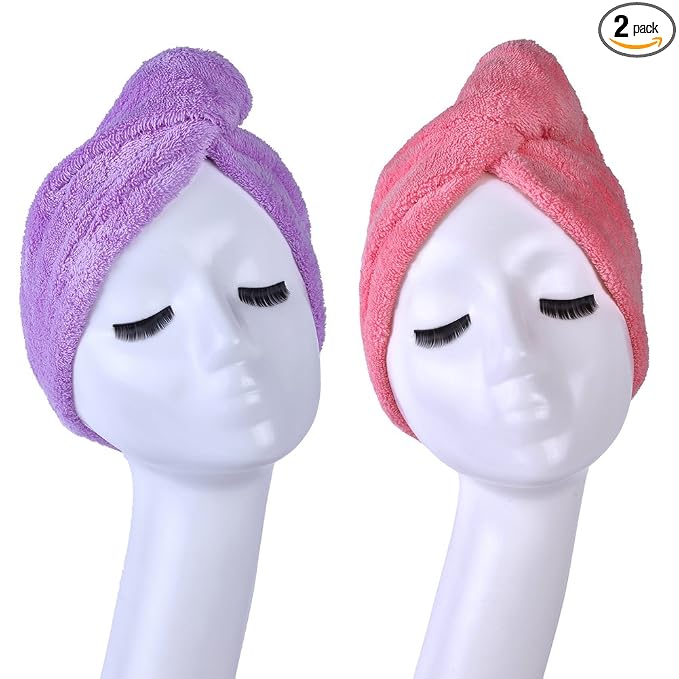 YYXR Microfiber Quick Drying Hair Towel Wrap - Super Absorbent Drastically Reduce Hair Drying Time(2-Pack Rose &Purple)