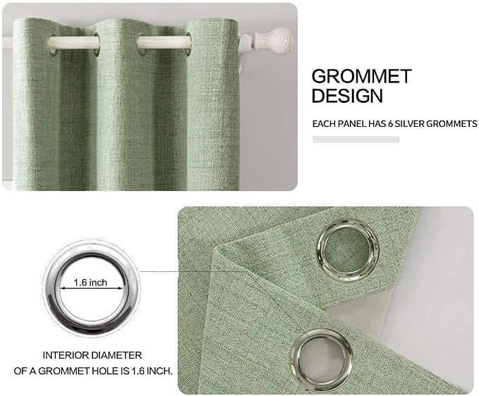 MIULEE Linen Blackout Curtains and Drapes 100% Room Darken Thermal Insulated Grommet Window Panels with Coating 2 PCs W 42 x L 84 inches Sage Green