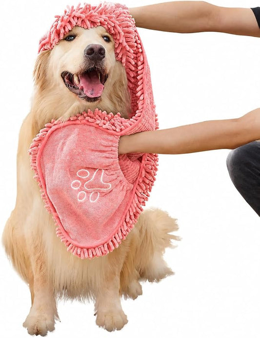 Super Absorbent Microfiber Dog Towel – Large Quick Dry Pet Bath Towel for Drying Dogs After Bathing, Swimming & Grooming – Puppy, Small & Large Dog Bath Supplies-Coffee (Pink)