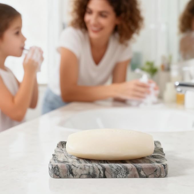 Karibiber Soap Holder for Bathroom, Black Marble Soap Dish for Kitchen Countertop, Soap Tray with Creative Wavy Design, Soap Saver for Bath Tub, Sponges, Italian Natural Stone