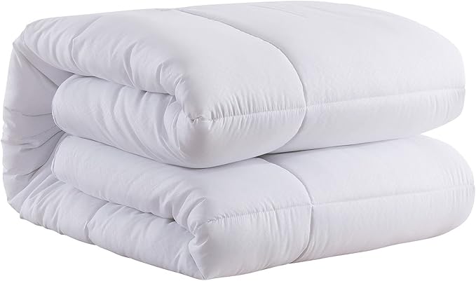 Feather and Loom European Gusset All Season Down Alternative Comforter - 1.5-inch Gusset for Extra Loft, Easy Care Microfiber Cover, Hypoallergenic Fiber Fill - Color: White | Size: King