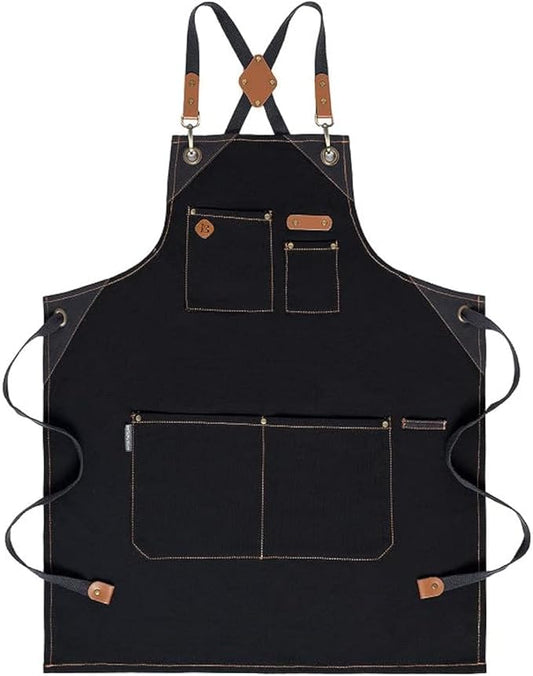 Chef Apron, Recycled Cotton Kitchen Apron with an Adjustable Neck with Long Ties, for cooking, baking