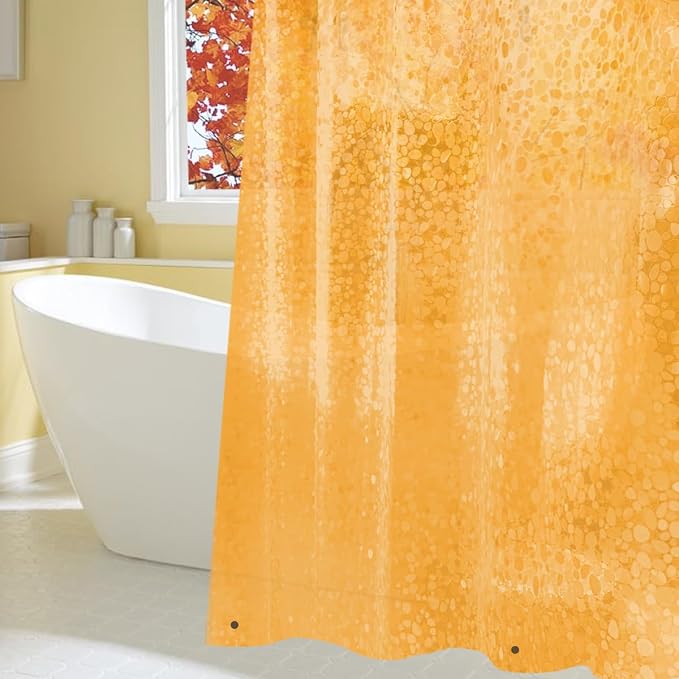 Ga-Geetopia Fall EVA Orange Thin Shower Curtain Liner, Pebble Pattern 72x72 Inch Lightweight Plastic Bathroom Shower Showroom Inner Curtain with Rustproof Metal Grommets and Weighted Magnets
