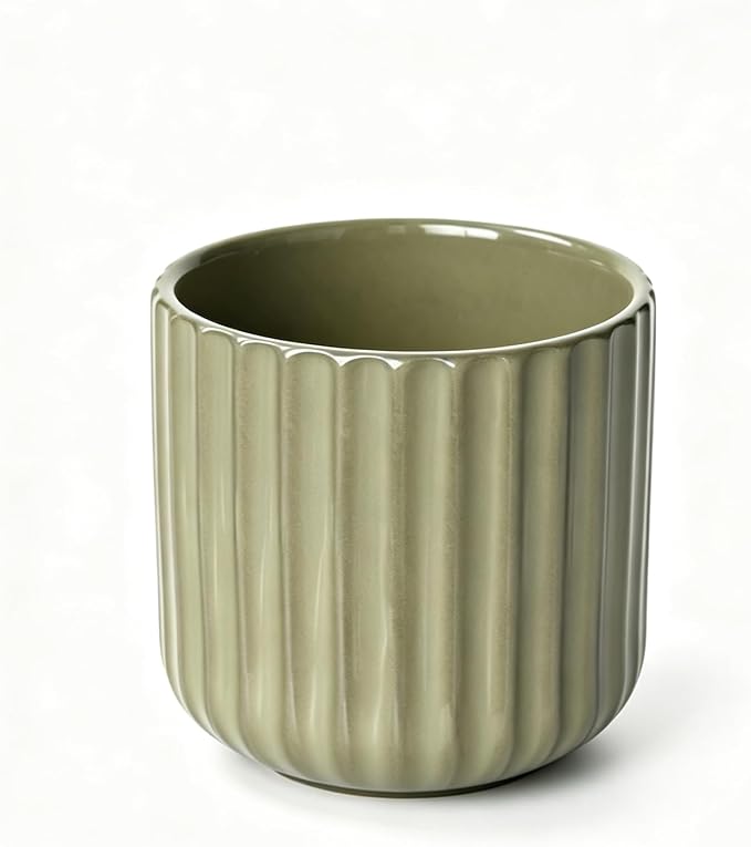 Japanese Ceramic Mug, Vintage Tea Cup 6oz Striped Cup No Handle Drinking Cup for Latte Milk Water Beverage Juice Microwave and Dishwasher Safe, Kiln Transformation Cup (Vintage Green)