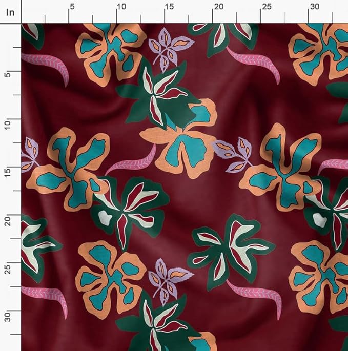 Soimoi Unstitched Crepe Fabric, 1 Yard - 42" Wide, Red - Floral Print, Soft and Light Weight Fabric Material for Suits, Garments, Dresses and Accessories