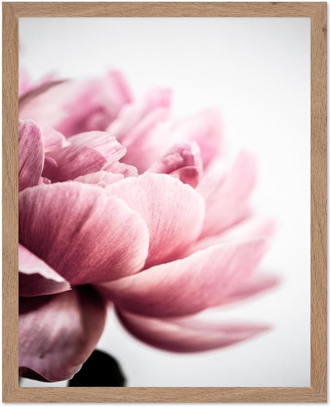 Monem Art Pink Peony Macro Photography Print - Minimalist Floral Art Poster - Wall Decor for Living Room, Bedroom or Office - 8x10 Beige Framed Wall Art by Mareike Bohmer