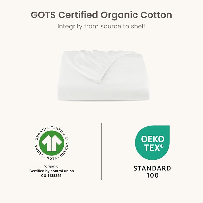 BIOWEAVES 100% Organic Cotton 1 Twin XL Fitted Sheet Only | 300 Thread Count Sateen Weave GOTS Certified with Deep Pocket - White