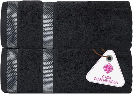 CASA COPENHAGEN Solitaire 2Pcs 100% Egyptian Cotton Large Designer Bathsheet Towels Gift Set- Pinstripe Grey, 600GSM, 35"x70" 2Bath Sheet Towels for Bathroom Set for Women & Men