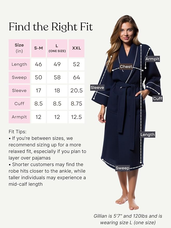 Turquaz Lightweight Waffle Knit Kimono Bathrobe - Soft Cotton Blend Spa Robe, Fast-Drying Full-Length Unisex Robes for Women