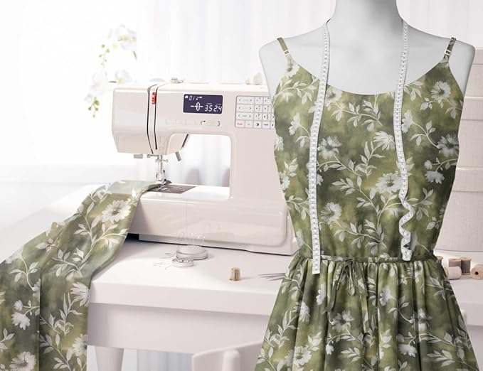 Soimoi Floral Print - Green, Viscose Rayon Fabric Material - 42 Inch Wide, 1 Yard, Unstitched Material for Dresses, Blouses, Skirts, Sleepwear, Kids Clothing