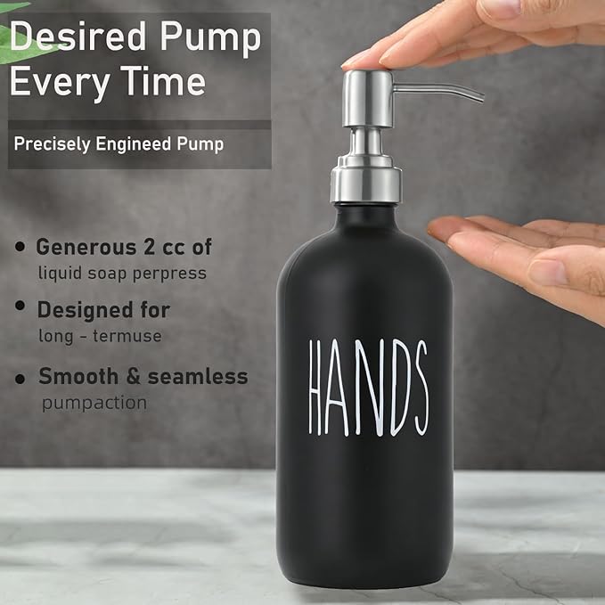 Black Soap Dispenser Set, Glass Soap Dispenser with Stainless Steel Pump & Tray, Farmhouse Hand Soap Dispenser & Dish Soap Dispenser for Bathroom Kitchen Sink(2 Black)