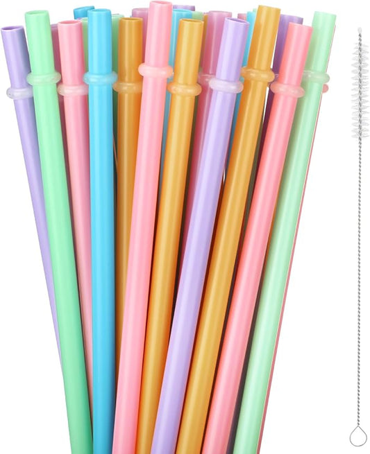 Jovitec 50 Pieces Plastic Straws Reusable for Tumblers Mason Jars Milkshakes Smoothies Reusable Hard Plastic Drinking Straws with Cleaning Brush(9 Inch,Morandi)