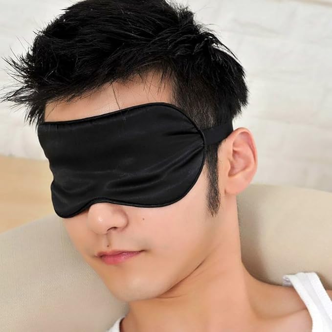 100% Mulberry Silk Sleep Mask Blackout, Cute Natural Sleeping Mask with Adjustable Elastic Strap, Satin Eye Cover for Men Women Adults (Black)