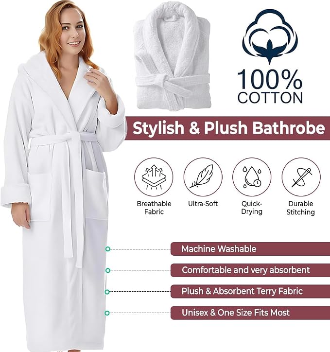 KAHAF COLLECTION Cotton Terry Robes for Women and Men, Terry Shawl Collar Bathrobe, ONE SIZE - UNISEX Men & Women Spa Robe