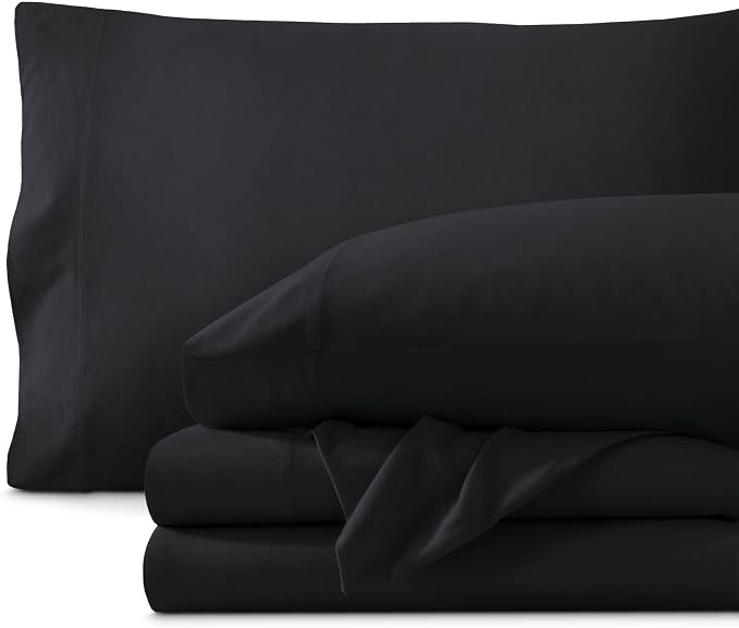 Bare Home 100% Organic Cotton Jersey Sheet Set, Ultra Soft, 100% Cotton - Sheet Set & Pillowcase - Deep Pocket Bed Sheets (Twin XL, Black)