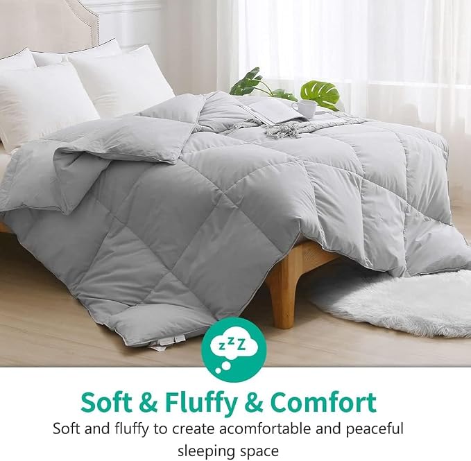 APSMILE Queen Size Feather Down Fiber Comforter - Ultra Soft All Seasons Cotton Duvet Insert Medium Warm Quilted Bed Comforter with Corner Tabs (90x90, Cloud Grey)