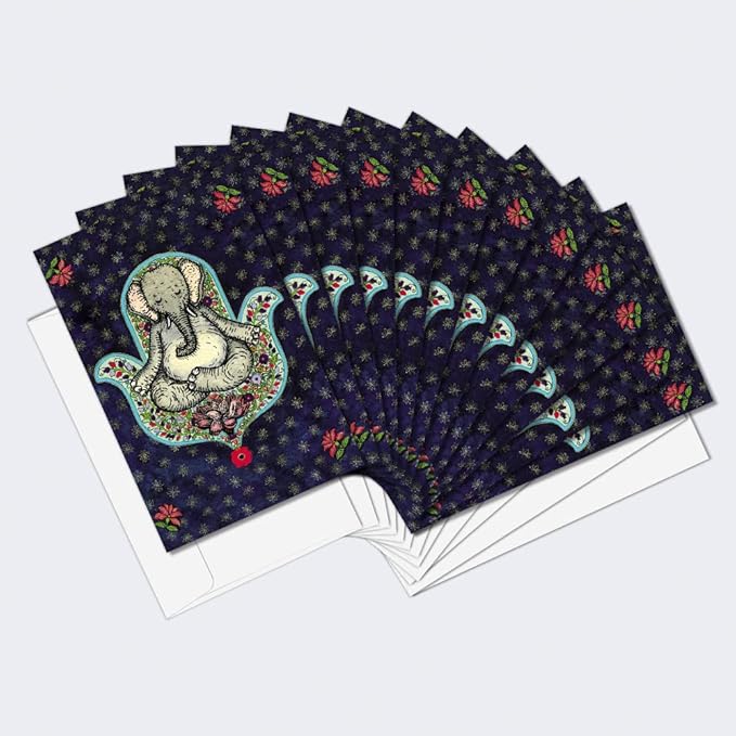 Tree-Free Greetings - All Occasion Cards - Artful Designs - 12 Greeting Cards + White Envelopes - Made in USA - 100% Recycled Paper - 4 x 6 - Meditating Elephant (FS54549)