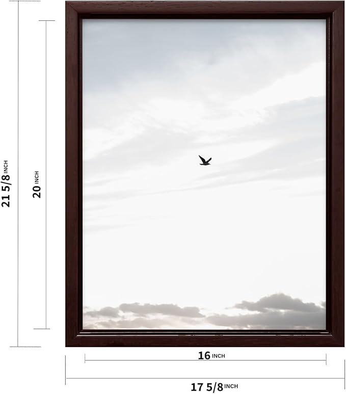 Monem Art Minimalist Bird in Sky Photography Print - Moody Nordic Landscape Art Poster - Wall Decor for Living Room, Bedroom or Office - 16x20 Brown Framed CANVAS Wall Art by Mareike Bohmer