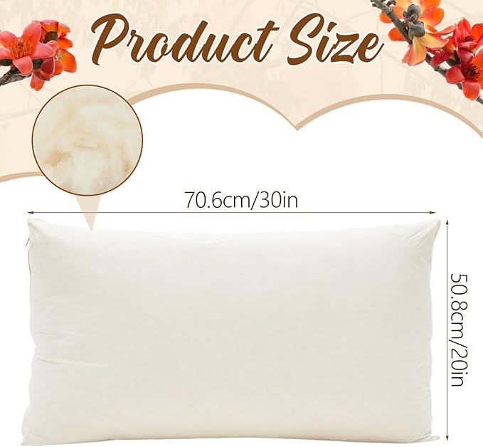 Leinuosen 1 Pack Organic Kapok Pillow 30" x 20" Natural Kapok Fiber Filled Sleeping Pillows with Breathable Cotton, Adjustable Height Soft and Supportive for Sleeping(Minimalist)