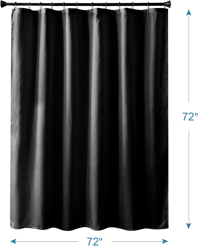 Amazer Black Shower Curtain Liner, Black Fabric Shower Liner, 2-in-1 Bathroom Shower Curtain and Liner, 12 Grommet Holes, Water Proof, Machine Washable, Hotel Quality, 72 x 72 Inches