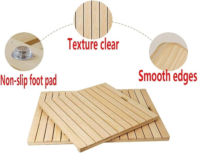 Bamboo Floor Mat Shower Slatted Thick Waterproof Non-Slip No Burrs Support Customization Solid Wood 9 Size (Color : Natural Size : 70x30cm) (Natural 60x40cm)