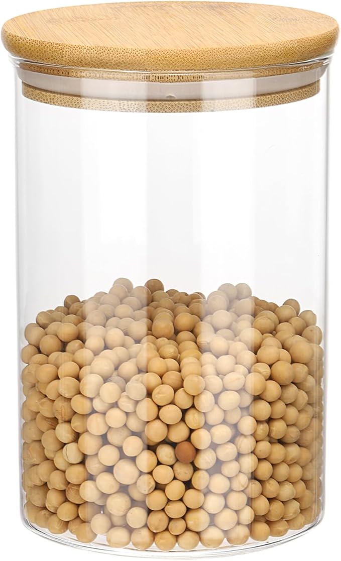 uxcell Glass Food Storage Jars 33.8oz Glass Canisters with Bamboo Airtight Wooden Lid Food Storage Container for Coffee Tea Sugar Candy Cookie Rice Flour Pasta Nuts Clear