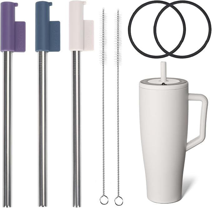 Jetstop Straw Kit Compatible with Brumate Era 40 oz - 3 Stainless Steel Straws with Silicone Straw Connectors, Sealing Rings & Cleaning Brushes - Reusable Accessories for Brümate Tumbler