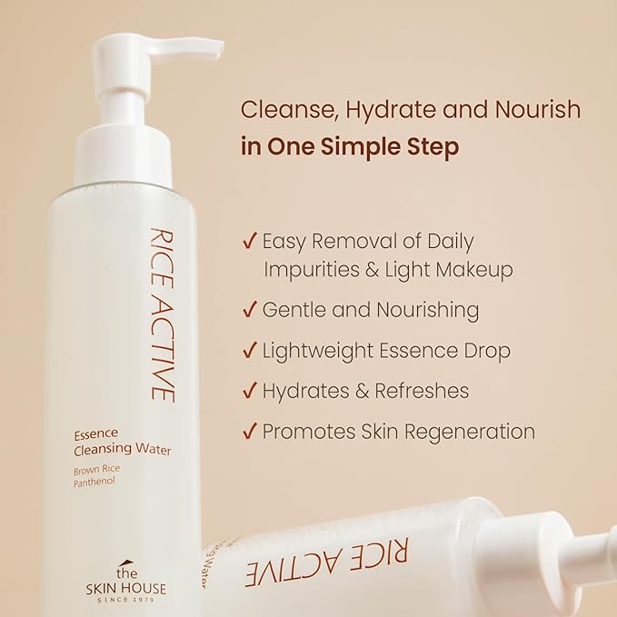 THE SKIN HOUSE Korean Rice Micellar Cleansing Water – Gentle Low pH Makeup Remover for Light Daily Makeup | Hydrating Rice Essence | No-Rinse, Non-Irritating Cleanser for Sensitive Skin | 5.07 fl.oz