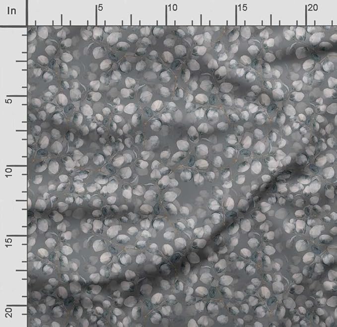 Soimoi Luxurious 58" Wide Gray - Leaves Printed, Cotton Jersey Fabric - Perfect Material for Clothing, Home Decor, Craft Projects, 1 Yard