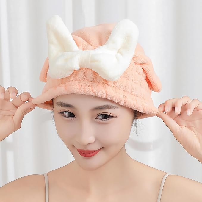 Microfiber Hair Drying Caps for Women Pink | Ultra Absorbent Hair Towels Wrap Turban,Microfiber Bath Towels Bow Shower Cap for Wet Hair,Great Hair Products Gift for Girls