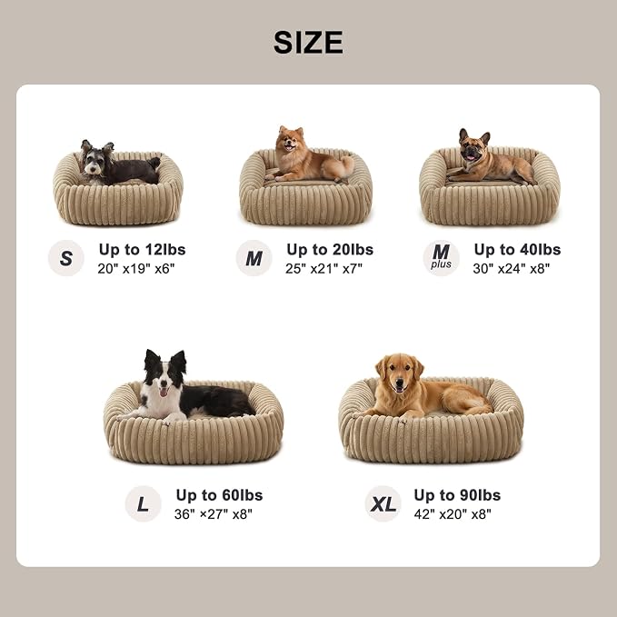 FURTIME Dog Bed Medium Size Dog, Washable Orthopedic Pet Bed with Removable Cover, Rectangle Soft Calming Sleeping Puppy Bed Durable Pet Cuddler with Anti-Slip Bottom, Beige, M Plus (30"x24"x8")