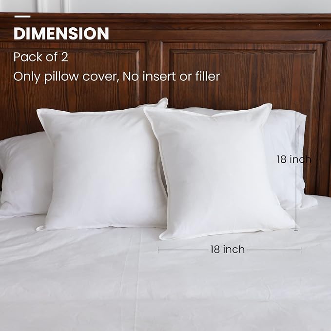 Simple&Opulence Linen Throw Pillow Covers 18x18 Inch Set of 2 Flax Cotton Blend Solid Color Decorative Square Cushion Cover for Couch Sofa Office Soft Breathable Farmhouse - White