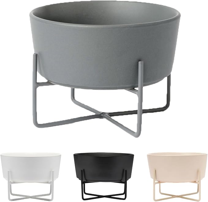 Waggo Simple Solid Dog Bowl and Dog Bowl Stand - Single Iron Stand with Single Ceramic Feeder or Water Bowl (Dolphin, Small)