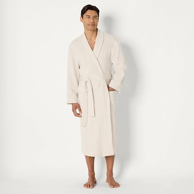 Amazon Essentials Men's Lightweight Cotton Waffle Bathrobe (Available in Big & Tall)