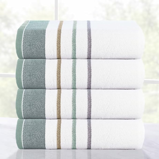 CASA COPENHAGEN White Bay 4Pcs 100% Egyptian Cotton Designer Hand Towels Gift Set- Grey - Sea Grass 600 GSM, 28"x16", 4Hand Towels for Bathroom Set for Women & Men