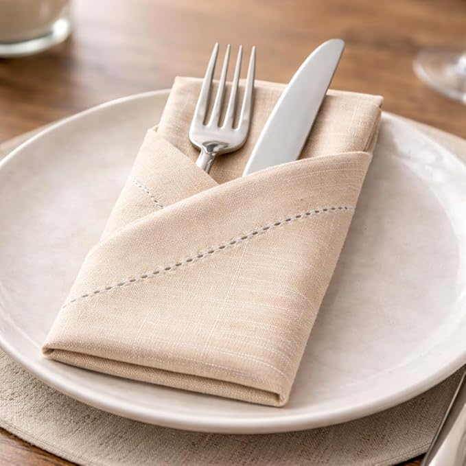 Chambray Slub Cloth Dinner Napkins Set of 6(20X20 in Linen) 100% Cotton Everyday Use Premium Quality Over Sized Cloth Napkins with Mitered Corners Ultra Soft Durable Hotel Quality