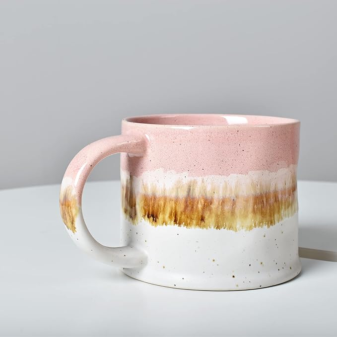 Bosmarlin Medium Ceramic Coffee Mug Set of 2, 15 Oz, Big Stoneware Tea Cup for Office and Home, Dishwasher and Microwave Safe (Pink, 2)