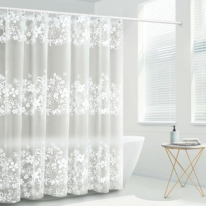 TIKABC Shower Curtain Liner, 4G PEVA Shower Liner, Plastic Waterproof Shower Curtains, 72x72 inch with Grommet Holes 3 Magnetic Weights