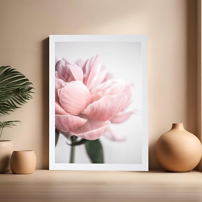 Monem Art Soft Pink Peony Macro Photography Print - Minimalist Floral Art Poster - Wall Decor for Living Room, Bedroom or Office - 16x20 White Framed Wall Art by Mareike Bohmer