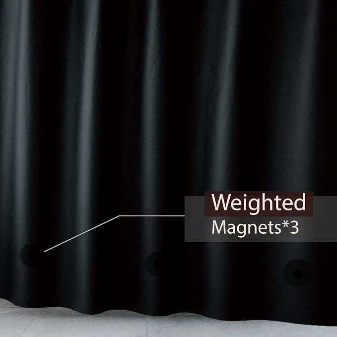 TIKABC Black Shower Curtain Liner, 4G PEVA Shower Liner, Plastic Waterproof Shower Curtains, 72x72 inch with Grommet Holes 3 Magnetic Weights(Black)