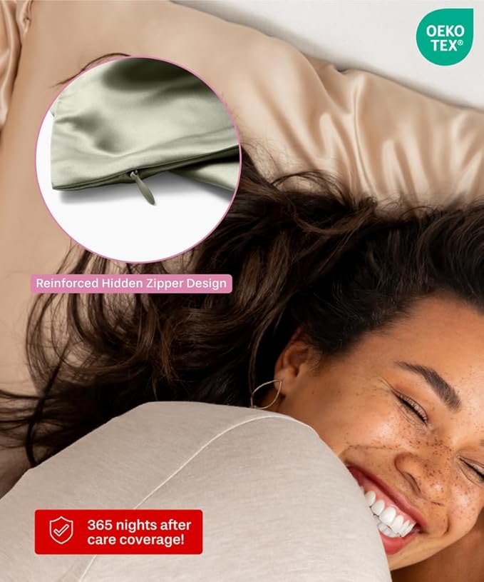 SUNDAYSILKS™ Premium Silk Pillow Cases | 100% Mulberry Silk Pillowcase with Zipper, All Sides Real 22 Momme Grade 6A Silk, Standard Queen, King Size [Olive]